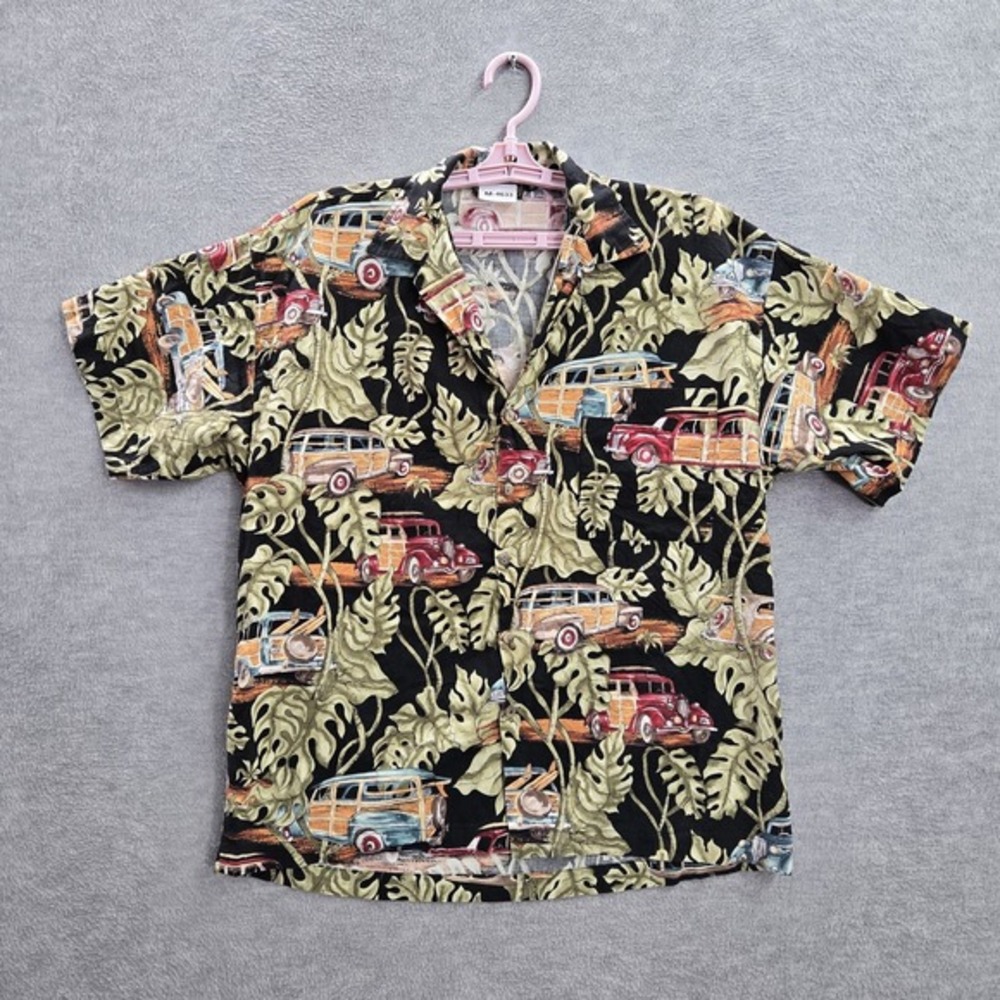 Monzini Collection Men Button Up Shirt M Black‎ Hawaiian Classic Car Allover
